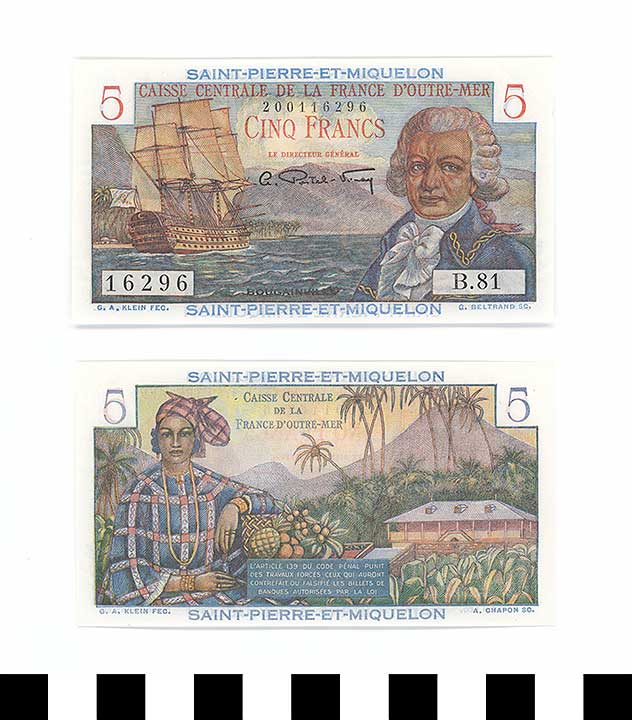 Thumbnail of Bank Note: St. Pierre & Miquelon Islands, 5 Francs (1992.23.2048)