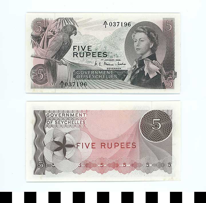 Thumbnail of Bank Note: Republic of Seychelles, 5 Rupees (1992.23.2092)