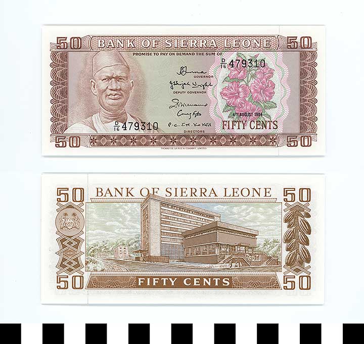 Thumbnail of Bank Note: Sierra Leone, 50 Cents (1992.23.2096)