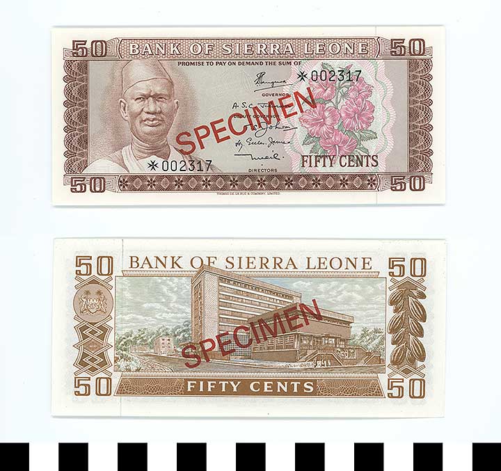 Thumbnail of Bank Note: Sierra Leone, 50 Cents (1992.23.2098A)