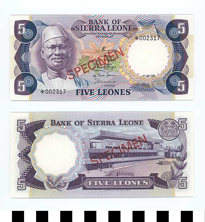 Thumbnail of Bank Note: Sierra Leone, 5 Leones (1992.23.2098D)