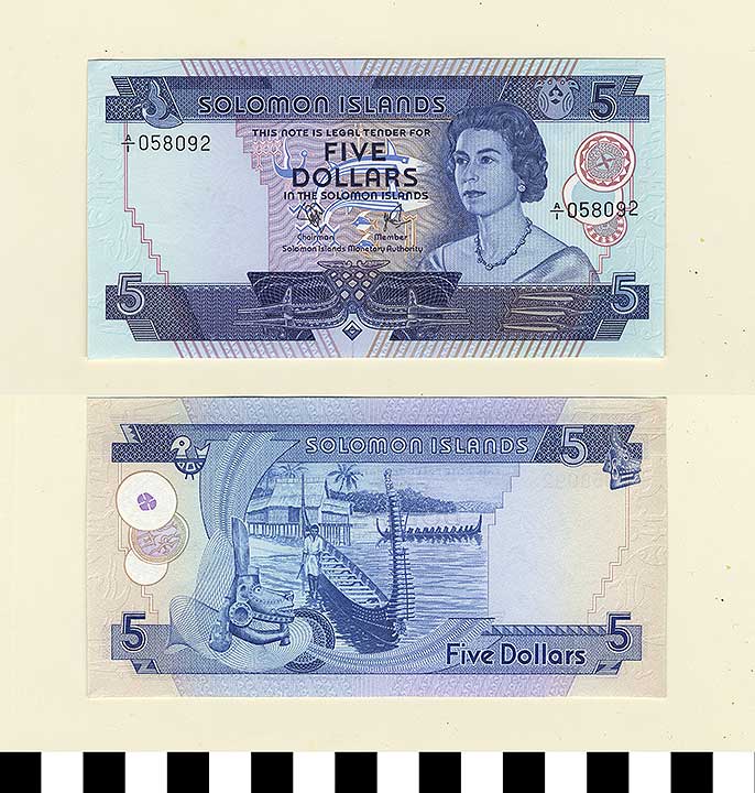Thumbnail of Bank Note: Solomon Islands, 5 Dollars (1992.23.2107)