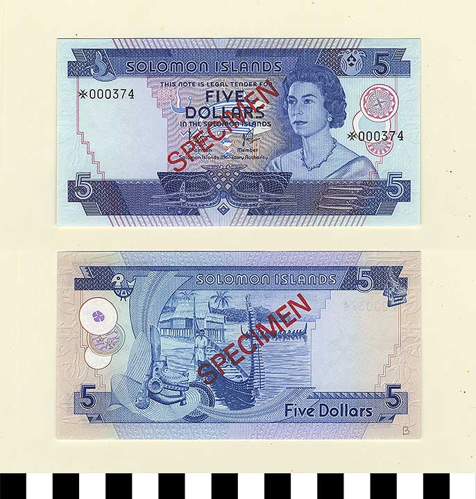 Thumbnail of Bank Note: Solomon Islands, 5 Dollars (1992.23.2108B)