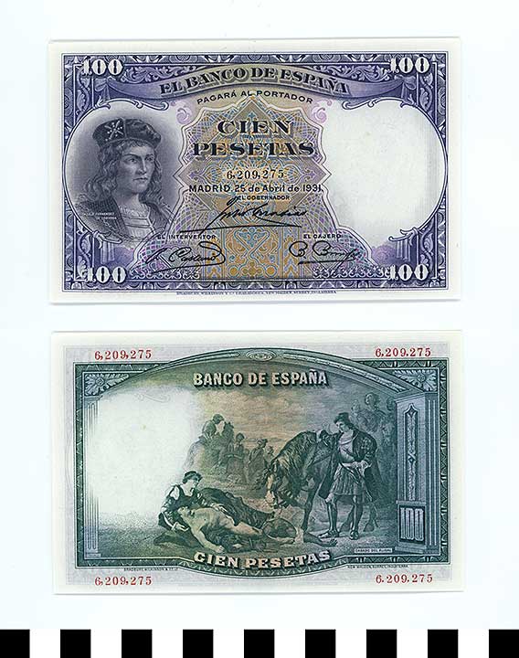 Thumbnail of Bank Note: Kingdom of Spain, 100 Pesetas (1992.23.2117)