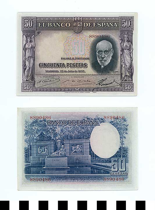 Thumbnail of Bank Note: Kingdom of Spain, 50 Pesetas (1992.23.2119)