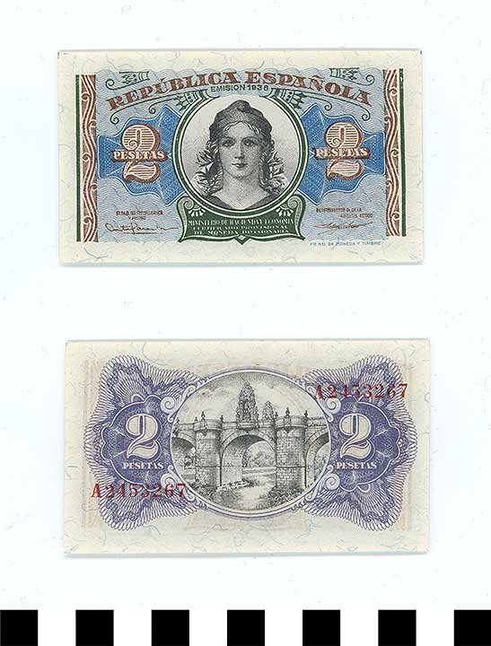 Thumbnail of Bank Note: Republic of Spain, 2 Pesetas (1992.23.2120)