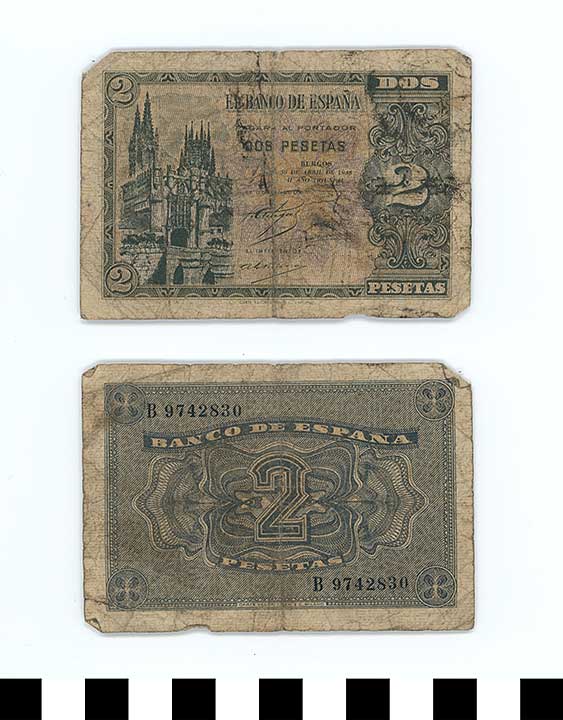 Thumbnail of Bank Note: Spain, 2 Pesetas (1992.23.2123)