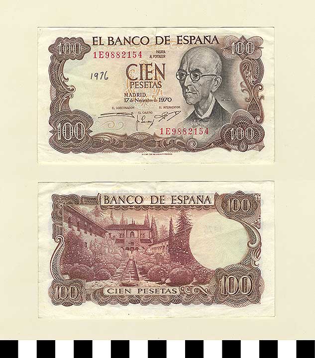 Thumbnail of Bank Note: Kingdom of Spain, 100 Pesetas (1992.23.2130)