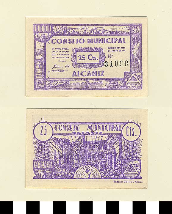 Thumbnail of Bank Note: Consejo Municipal Alcañiz, Spain, 25 Centimos (1992.23.2135A)