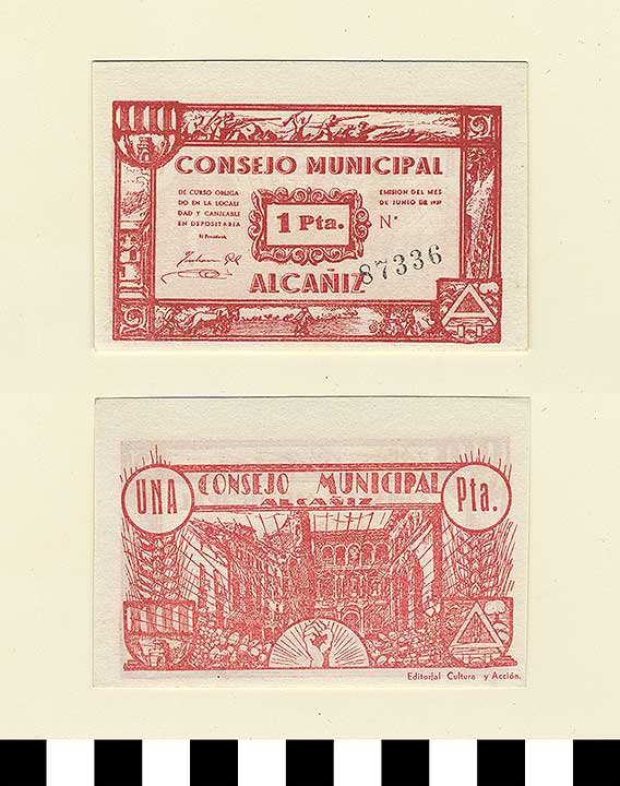 Thumbnail of Bank Note: Consejo Municipal Alcañiz, Spain, 1 Peseta (1992.23.2135C)