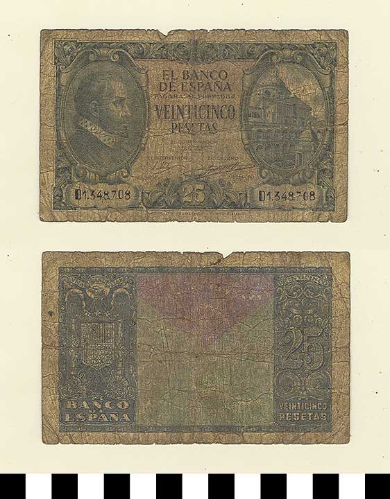 Thumbnail of Bank Note: Spain, 25 Pesetas (1992.23.2138)