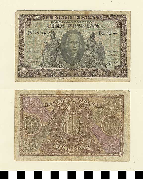 Thumbnail of Bank Note: Spain, 100 Pesetas (1992.23.2139)