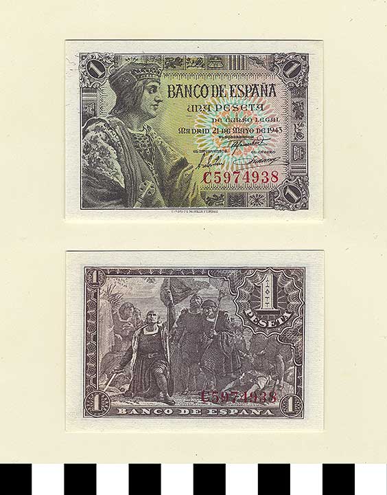 Thumbnail of Bank Note: Spain, 1 Peseta (1992.23.2141)