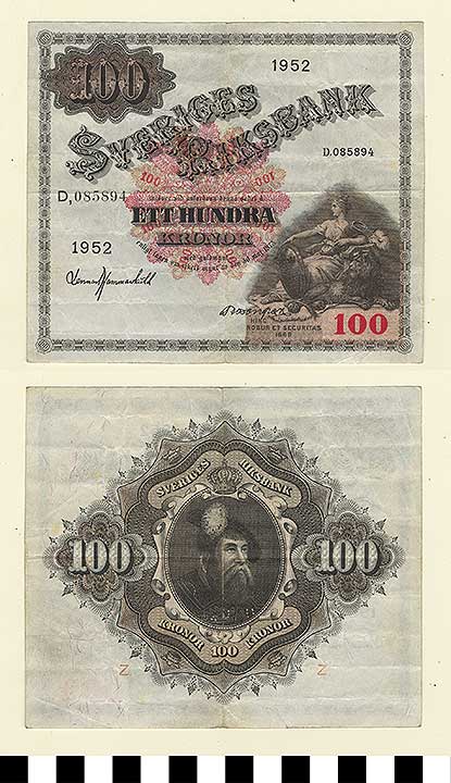 Thumbnail of Bank Note: Sweden, 100 Kronor (1992.23.2163)