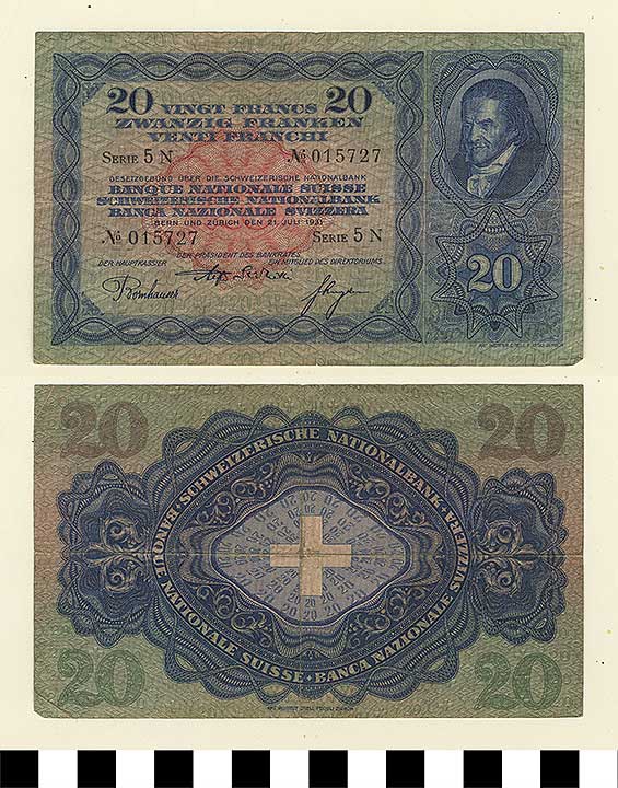 Thumbnail of Bank Note: Switzerland, 20 Francs (1992.23.2166)