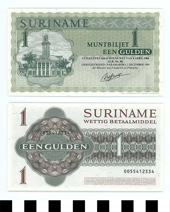 Thumbnail of Bank Note: Suriname, 1 Gulden (1992.23.2168)