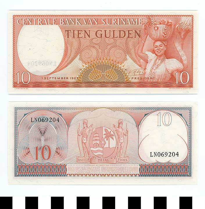 Thumbnail of Bank Note: Suriname, 10 Gulden (1992.23.2170)