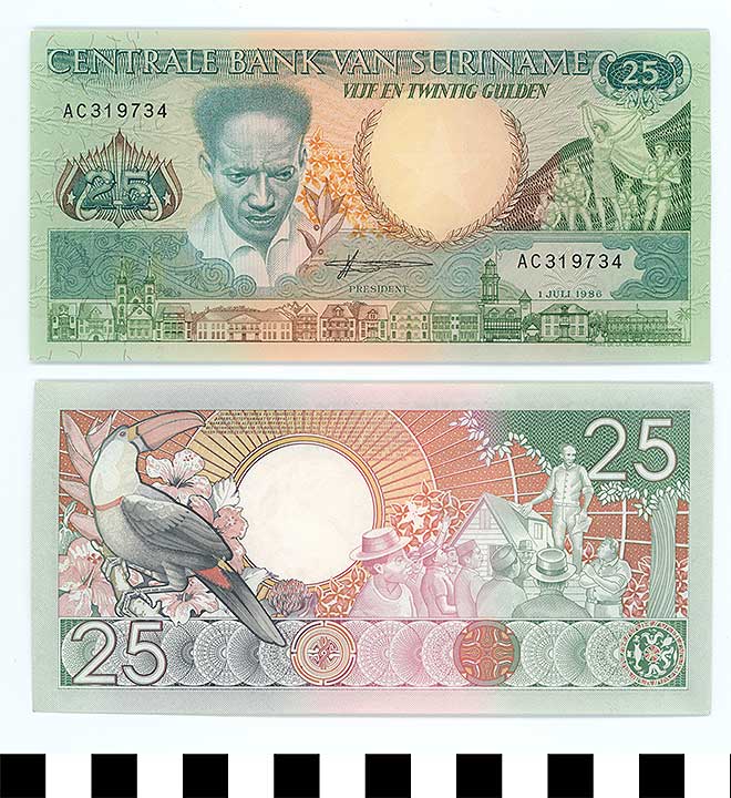 Thumbnail of Bank Note: Suriname, 25 Gulden (1992.23.2173)