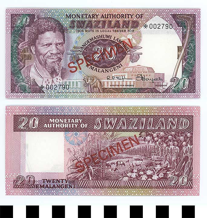 Thumbnail of Bank Note: Swaziland, 20 Emalangeni (1992.23.2174)
