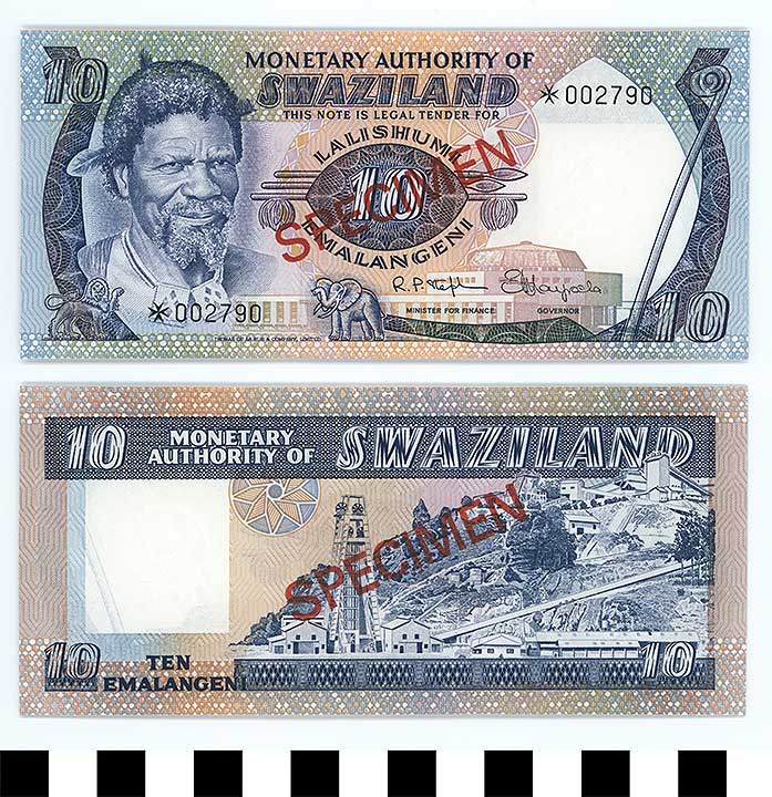 Thumbnail of Bank Note: Swaziland, 10 Emalangeni (1992.23.2175)