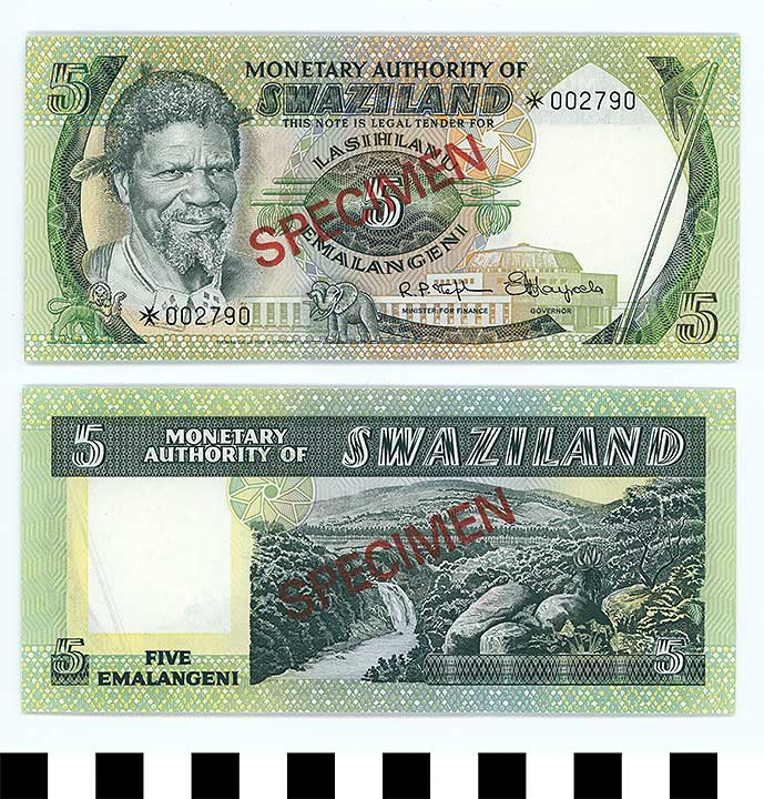 Thumbnail of Bank Note: Swaziland, 5 Emalangeni (1992.23.2176)