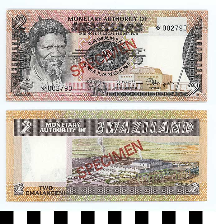 Thumbnail of Bank Note: Swaziland, 2 Emalangeni (1992.23.2177)