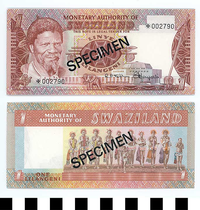 Thumbnail of Bank Note: Swaziland, 1 Lilanoeni (1992.23.2178)