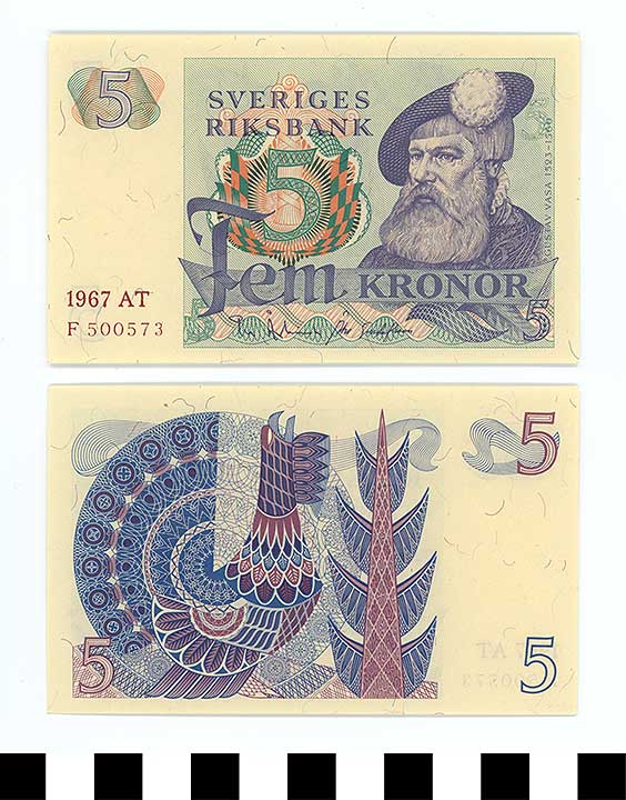 Thumbnail of Bank Note: Sweden, 5 Kronor (1992.23.2185)