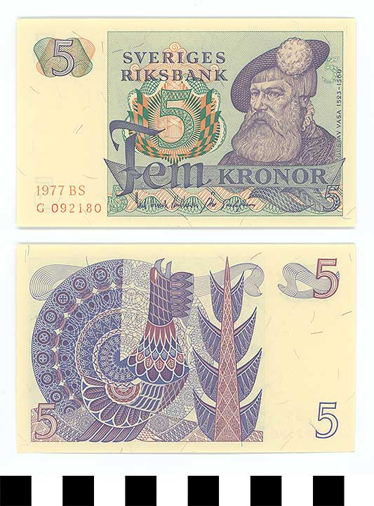 Thumbnail of Bank Note: Sweden, 5 Kronor (1992.23.2189)