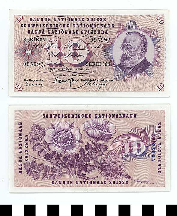 Thumbnail of Bank Note: Switzerland, 10 Francs (1992.23.2192)
