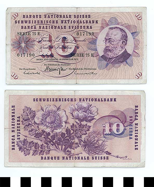 Thumbnail of Bank Note: Switzerland, 10 Francs (1992.23.2194)