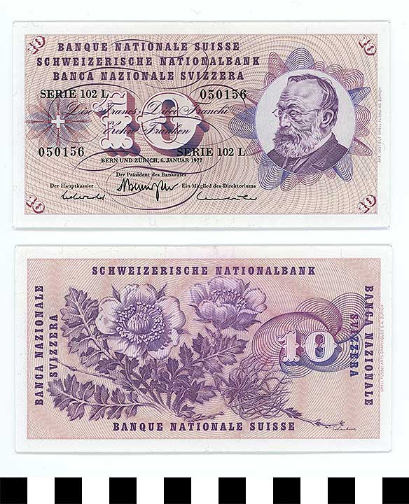 Thumbnail of Bank Note: Switzerland, 10 Francs (1992.23.2195)
