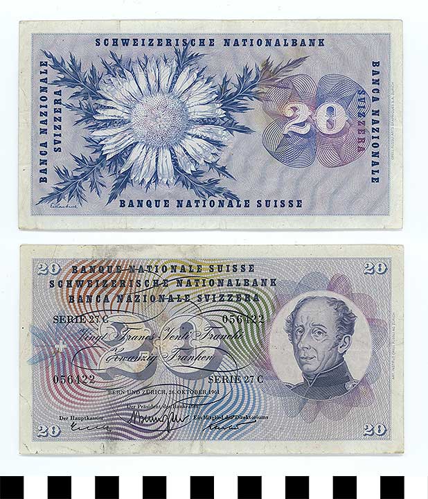 Thumbnail of Bank Note: Switzerland, 20 Francs (1992.23.2196)