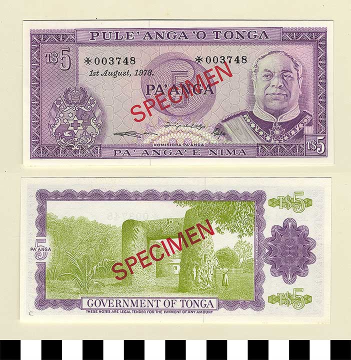 Thumbnail of Bank Note: Kingdom of Tonga, 5 Pa
