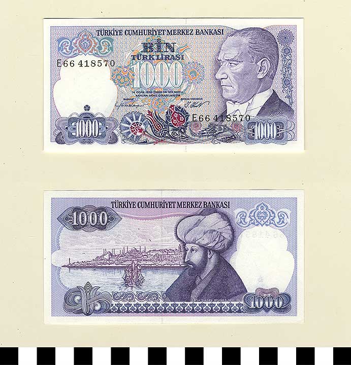 Thumbnail of Bank Note: Turkey, 1000 Lirasi (1992.23.2243)
