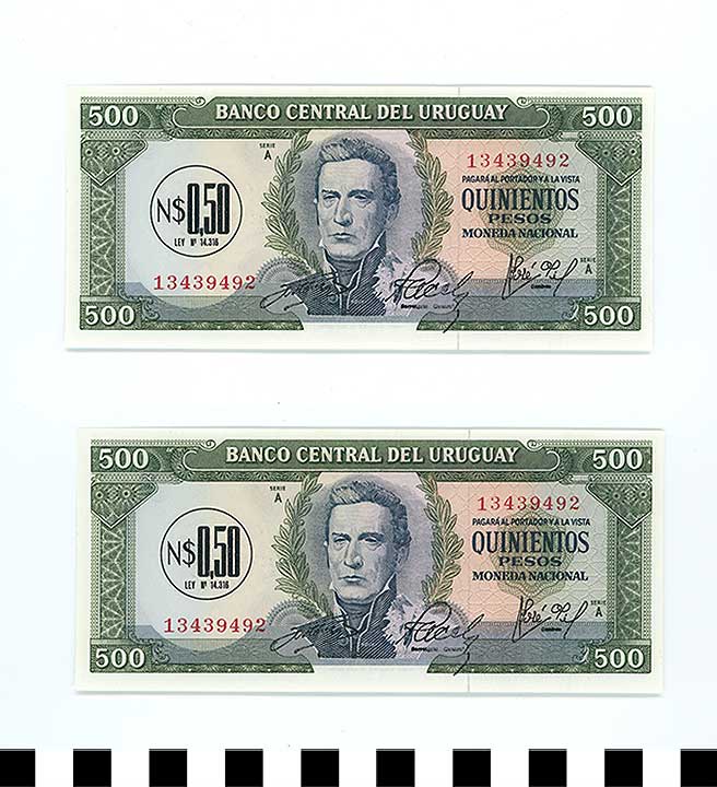 Thumbnail of Bank Note: Uruguay, 0.50 New Pesos on 500 Pesos (1992.23.2277)
