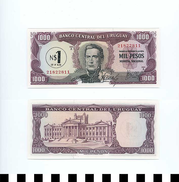 Thumbnail of Bank Note: Uruguay, 1 Nuevo Peso on 1000 Pesos (1992.23.2278)