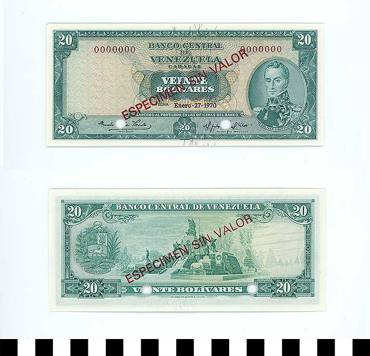 Thumbnail of Bank Note: Venezuela, 20 Bolivares (1992.23.2290)