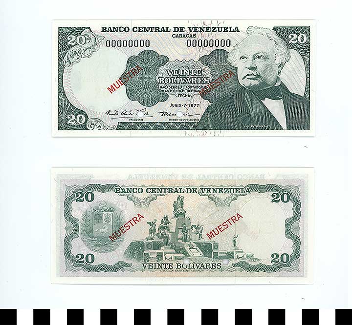 Thumbnail of Bank Note: Venezuela, 20 Bolivares (1992.23.2293)