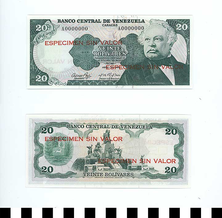 Thumbnail of Bank Note: Venezuela, 20 Bolivares (1992.23.2294)