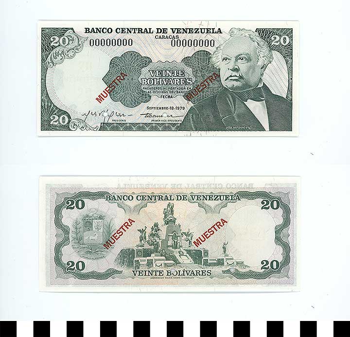 Thumbnail of Bank Note: Venezuela, 20 Bolivares (1992.23.2295)