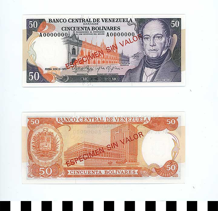 Thumbnail of Bank Note: Venezuela, 50 Bolivares (1992.23.2297)