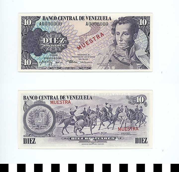 Thumbnail of Bank Note: Venezuela, 10 Bolivares (1992.23.2300)