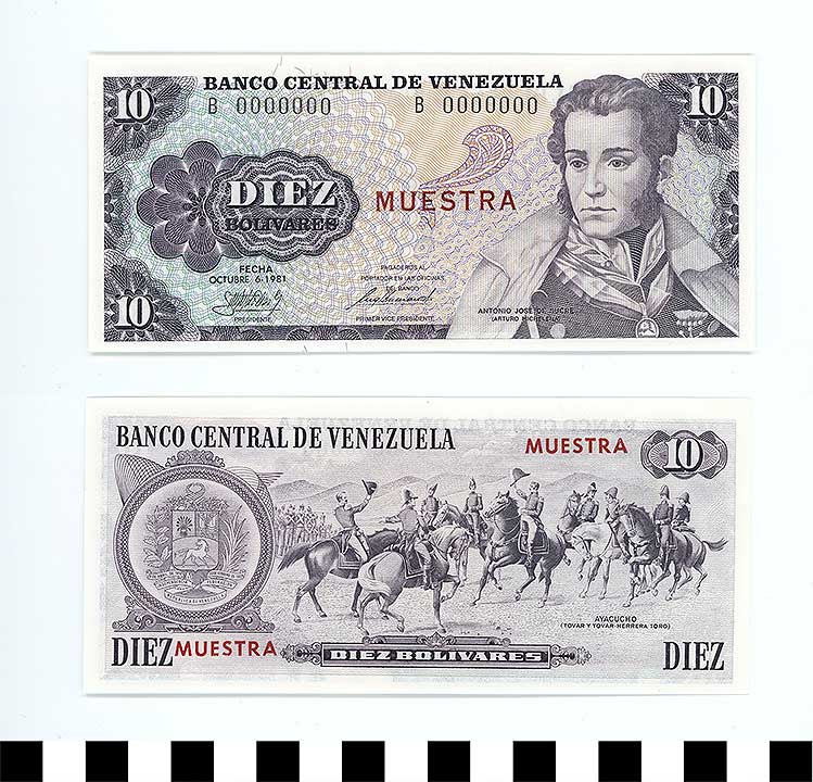 Thumbnail of Bank Note: Venezuela, 10 Bolivares (1992.23.2305)