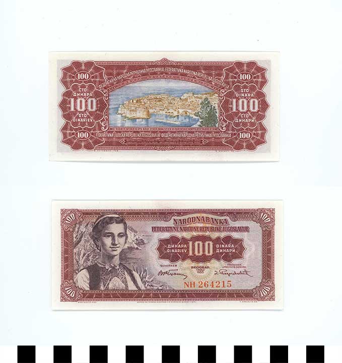 Thumbnail of Bank Note: Yugoslavia, 100 Dinara (1992.23.2344a)