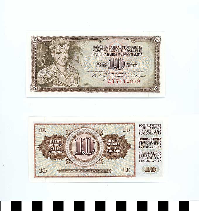 Thumbnail of Bank Note: Yugoslavia, 10 Dinara (1992.23.2349)