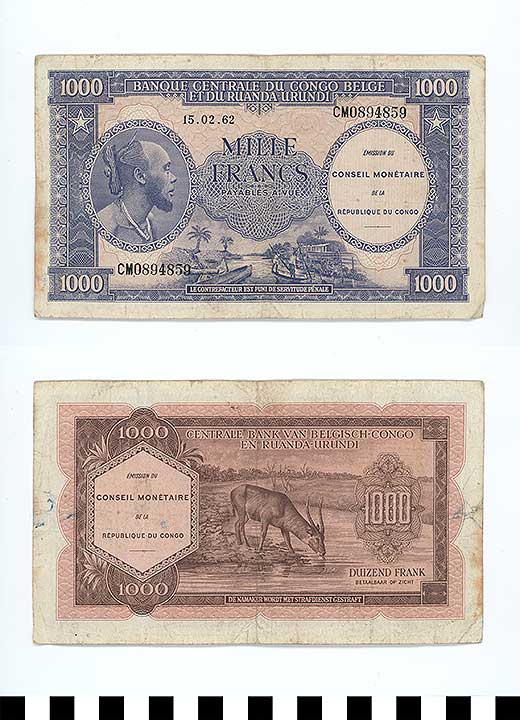 Thumbnail of Bank Note: Belgian Congo, 1,000 Francs (1992.23.2351)