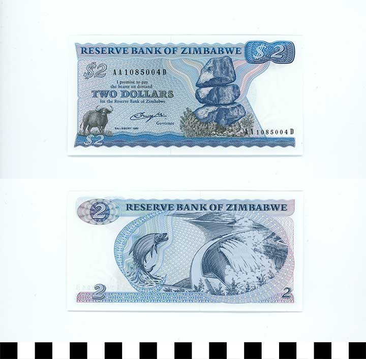 Thumbnail of Bank Note: Zimbabwe, 2 Dollars (1992.23.2363)