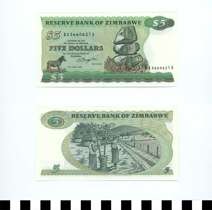 Thumbnail of Bank Note: Zimbabwe, 5 Dollars (1992.23.2365)