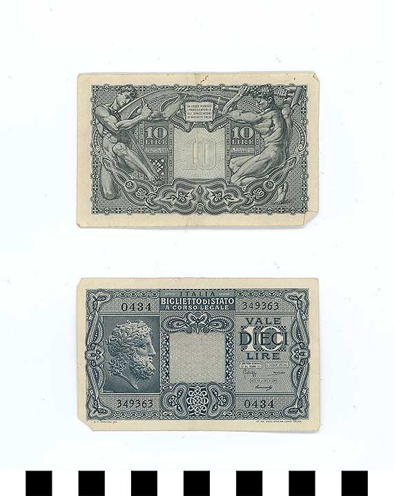 Thumbnail of Bank Note: Italy, 10 Lire (1998.03.0741)